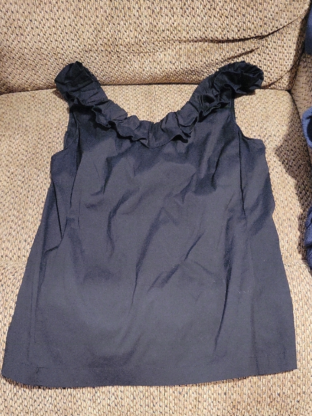 Ann Taylor Black Ruffle Neckline Tank